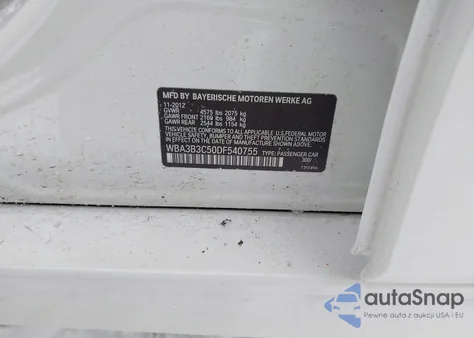 2013 BMW 328I xDrive из США, поврежденный, VIN WBA3B3C50DF540755